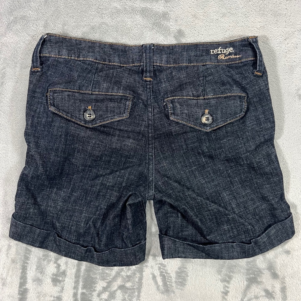 REFUGE PREMIUM Denim Shorts Womens Size 5 Dark Blue Low Rise Cuffed P861 - Picture 2 of 16